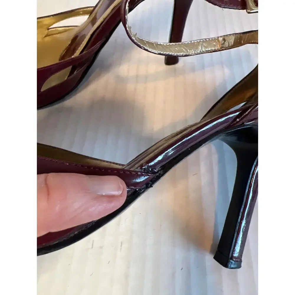 Nine West Vintage Y2K Folowe d'Orsay Burgundy Ankle Strap Heels size 8 - Picture 6 of 14